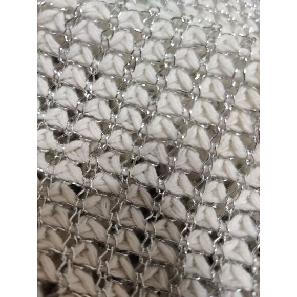 APT 9 L Womens Sweater White Silver Metallic Knit Sheer Pullover Shimmer Top - Picture 4 of 14